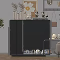 Modern Open Shoe Cabinet with Multiple Shelves and Decorative Items on Top