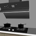 Modern Kitchen Range Hood And Gas Stove With Pots On Countertop
