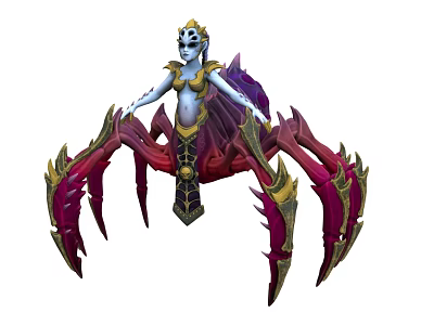Fantasy Spider Hybrid Creature Humanoid Upper Body With Purple Red Legs Golden Ornate Details 3d model