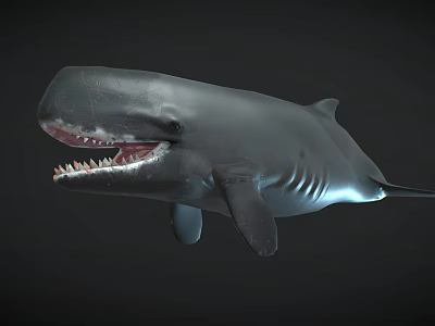 Realistic 3D Whale Model With Open Mouth Sharp Teeth And Dark Background 3d model