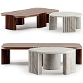 Modern Dining Table With Wooden And Marble Surfaces And Structured Leg Design 3d model