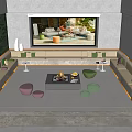 Home Theater Interior Design With Large Screen Fire Pit Sofas And Round Cushions 3d model