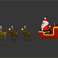 Christmas Santa Claus Riding Red Sleigh Pulled by Three Reindeer with Gifts
