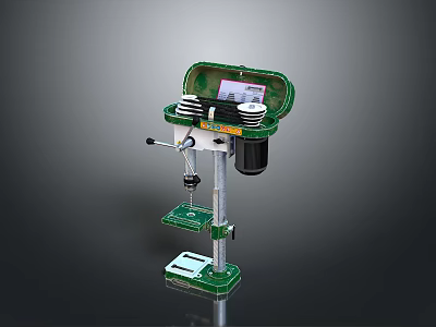 Green Bench Drill Press With Stand Worktable Control Handle And Label 3d model
