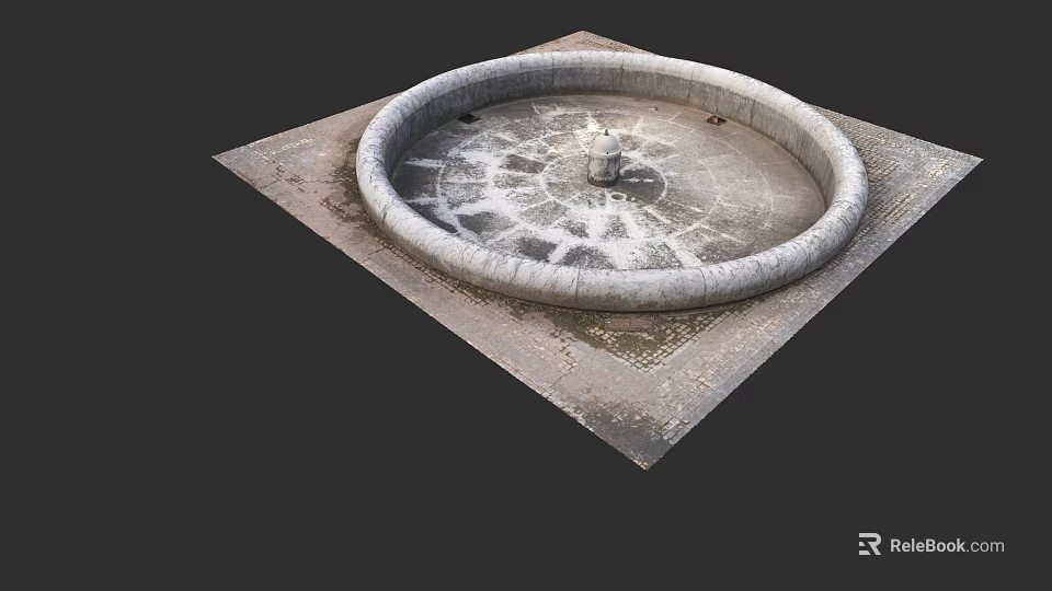 Classical Circular Stone Water Fountain With Decorative Base And Paved Ground 3d model
