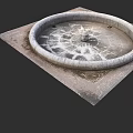 Classical Circular Stone Water Fountain With Decorative Base And Paved Ground 3d model