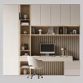 Modern Home Office Desk And Chair Set With Bookshelf Computer And Lamp