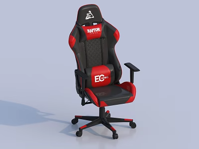 Black And Red Gaming Chair With Ergonomic Design And Swivel Base 3d model