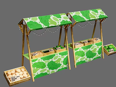 Green Camouflage Themed Photo Spot With Wooden Stalls Vegetables And Eggs 3d model