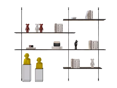 Modern Bookshelf With Multiple Shelves Books Colorful Figurines And Decorative Items 3d model