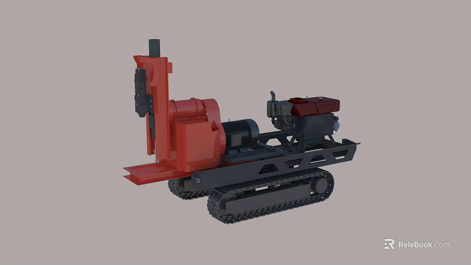Red and Black Crawler Utility Vehicle With Engine And Working Device For Engineering 3d model