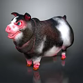 Cute 3D Cartoon Pig Character With Black White Body And Pink Hooves
