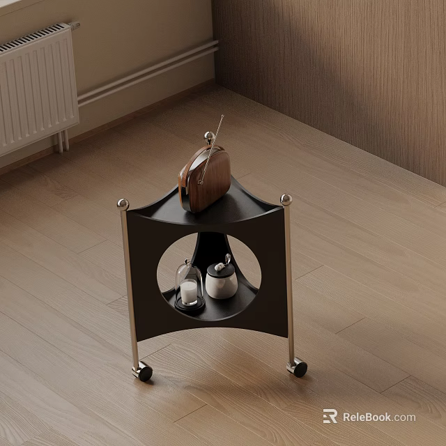 Modern Bedside Table With Metal Frame Black Top And Wooden Decor On Wheels 3d model 