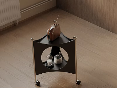 Modern Bedside Table With Metal Frame Black Top And Wooden Decor On Wheels 3d model