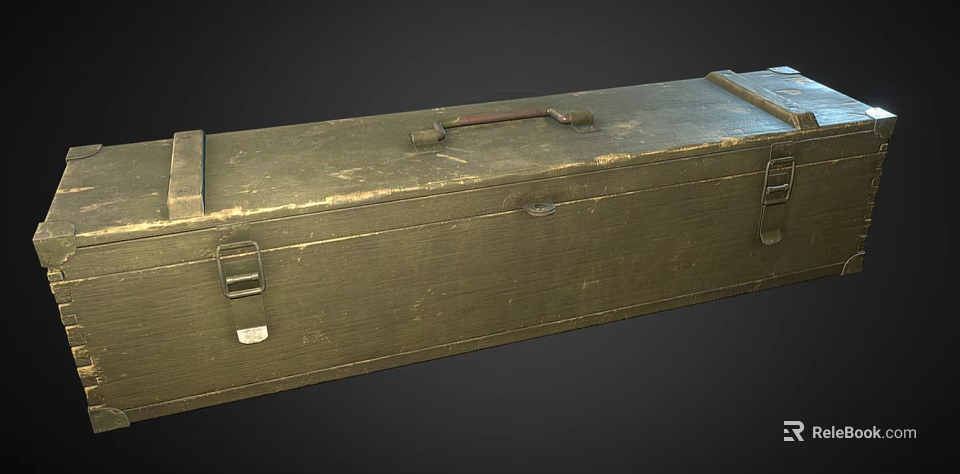 Antique Metal Storage Trunk With Worn Finish Leather Handle And Metal Latches 3d model 