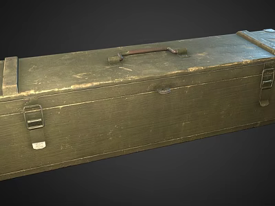 Antique Metal Storage Trunk With Worn Finish Leather Handle And Metal Latches 3d model