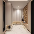Modern Loft Living Room With Marble Wall And Geometric Lighting