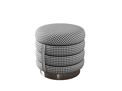 Modern Round Sofa Stool With Houndstooth Pattern And Metal Base 3d model