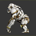 Detailed Mechanical Gorilla With Silver Gold Accents In Metallic Crouched Posture