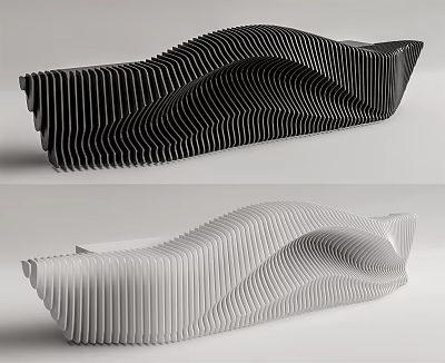 Modern Curved Reception Desk With Wave Ribbed Structure In Black White 3d model
