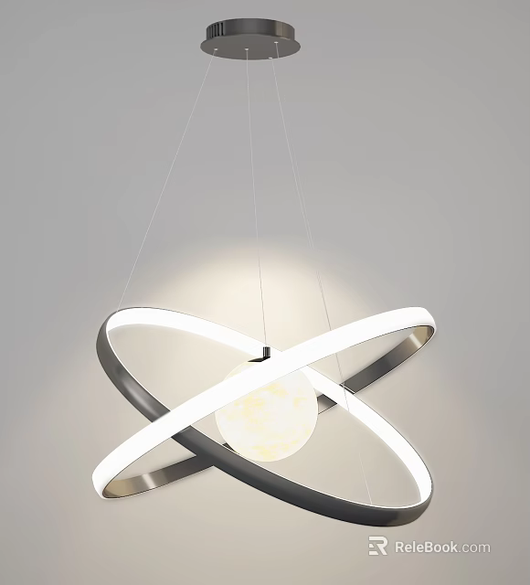 Modern Circular Ring Chandelier with Illuminated Spherical Light and Metallic Frame 3d model