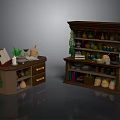 Wooden Kitchen Storage Cabinets And Shelves With Decorative Bottles Jars Books Plants