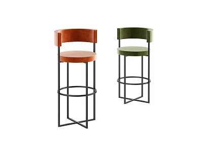 Modern Brown and Green Bar Stools with Metal Frame and Upholstered Seats 3d model