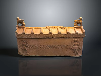 Wooden Stone Carved Chest With Intricate Roof Design And Bird Ornaments 3d model