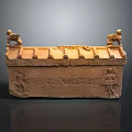 Wooden Stone Carved Chest With Intricate Roof Design And Bird Ornaments