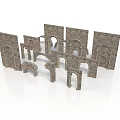 Ancient Stone Architectural Components With Multiple Arch Designs And Shapes
