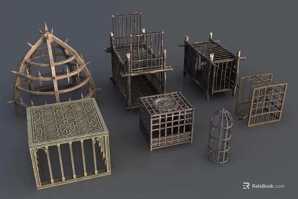 Medieval Weapon Metal Cage Structures With Grid Designs And Various Sizes 3d model 