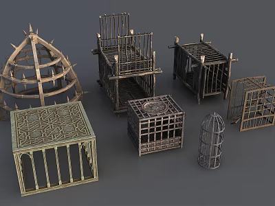 Medieval Weapon Metal Cage Structures With Grid Designs And Various Sizes 3d model