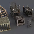 Medieval Weapon Metal Cage Structures With Grid Designs And Various Sizes 3d model