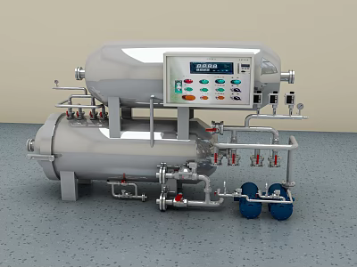 Heavy Duty Stainless Steel Industrial Equipment With Control Panel Pipes And Valves 3d model