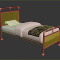 Single Bed With Metal Frame Mesh Headboard And Gold Copper Finish White Quilt Blue Throw
