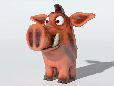 Plush Pig Toy Doll With Big Nose Large Eyes Sharp Tusks And Brown Stripes 3d model