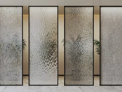 Modern Textured Glass Room Dividers With Black Frames For Interior Design 3d model