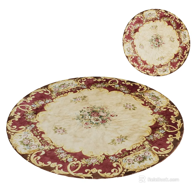 Elegant Round Rug With Floral Pattern Red And Beige Decorative Border Design 3d model