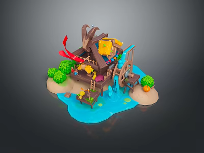 Cartoon Wooden House Cartoon House Water Cartoon Wooden House Cartoon Wooden House 3d model