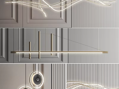 Modern Linear Chandelier With Curved Metal Frame For Contemporary Dining Room Interior 3d model