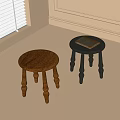 Two Round Brown And Black Wooden Stools In Light Room Corner With Book On Top