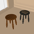 Modern Round Wooden Stool 3d model