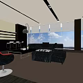 Modern Open Office Interior With Large Windows Pendant Light Desk Chairs Bookshelf And Wooden Floor