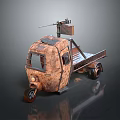 Rusty Military Vehicle With Vintage Design Flatbed Trailer And Roof Mounted Equipment