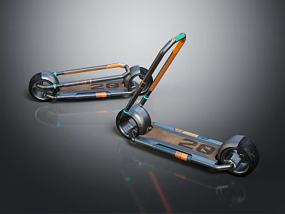 Modern Electric Scooter With Colorful Orange Green Accents And Sleek Wheels 3d model