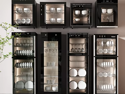 Built in Kitchen Appliances With Black Design And Organized Dishes In Modern 3d model