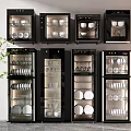 Built in Kitchen Appliances With Black Design And Organized Dishes In Modern