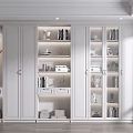 Modern White Bookcase With Glass Doors Shelves Books And Decorative Items