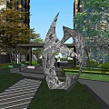 Residential Garden Landscape With High Rise Buildings Green Pathways Trees And Steps