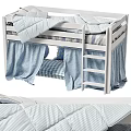 White Bunk Bed With Blue Polka Dot Curtains Striped Mattress And Ladder